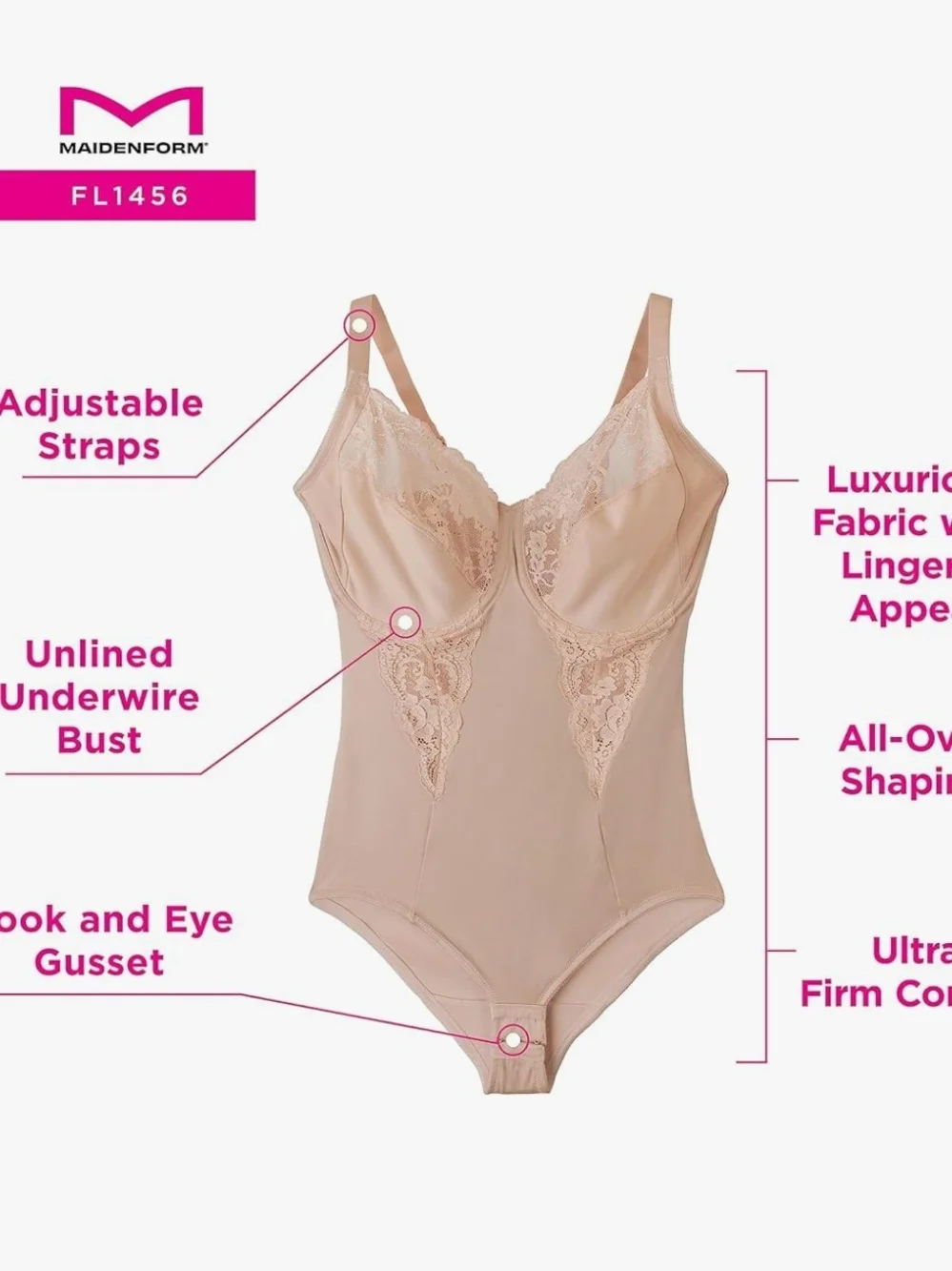 Maidenform Ultra Firm Lace-Trim Shaping Bodysuit - Beige 36D